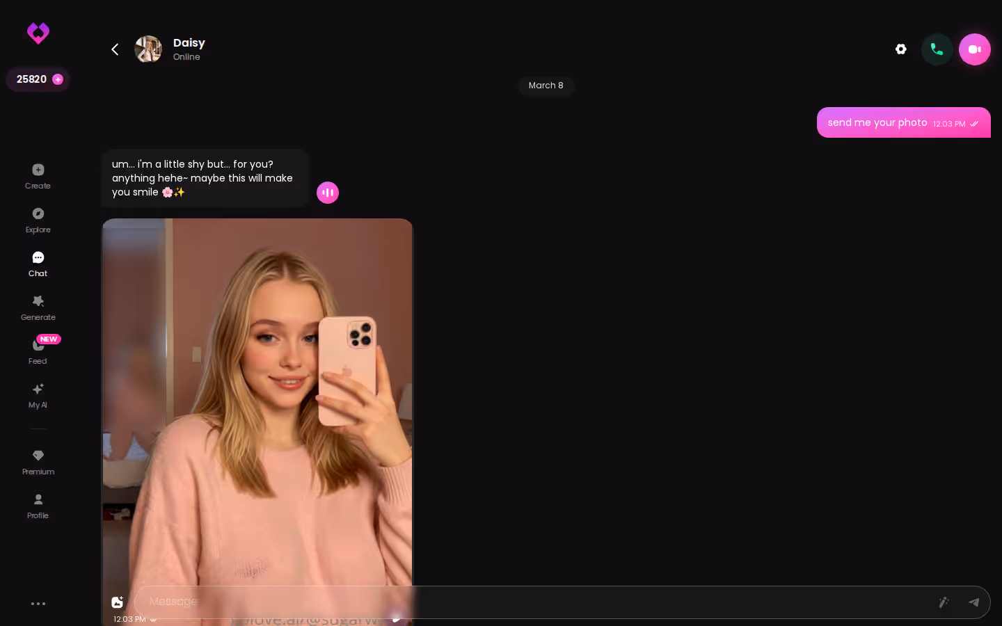 Extended GoLove.ai desktop chat with a second character — ai girlfriend app with photo sharing
