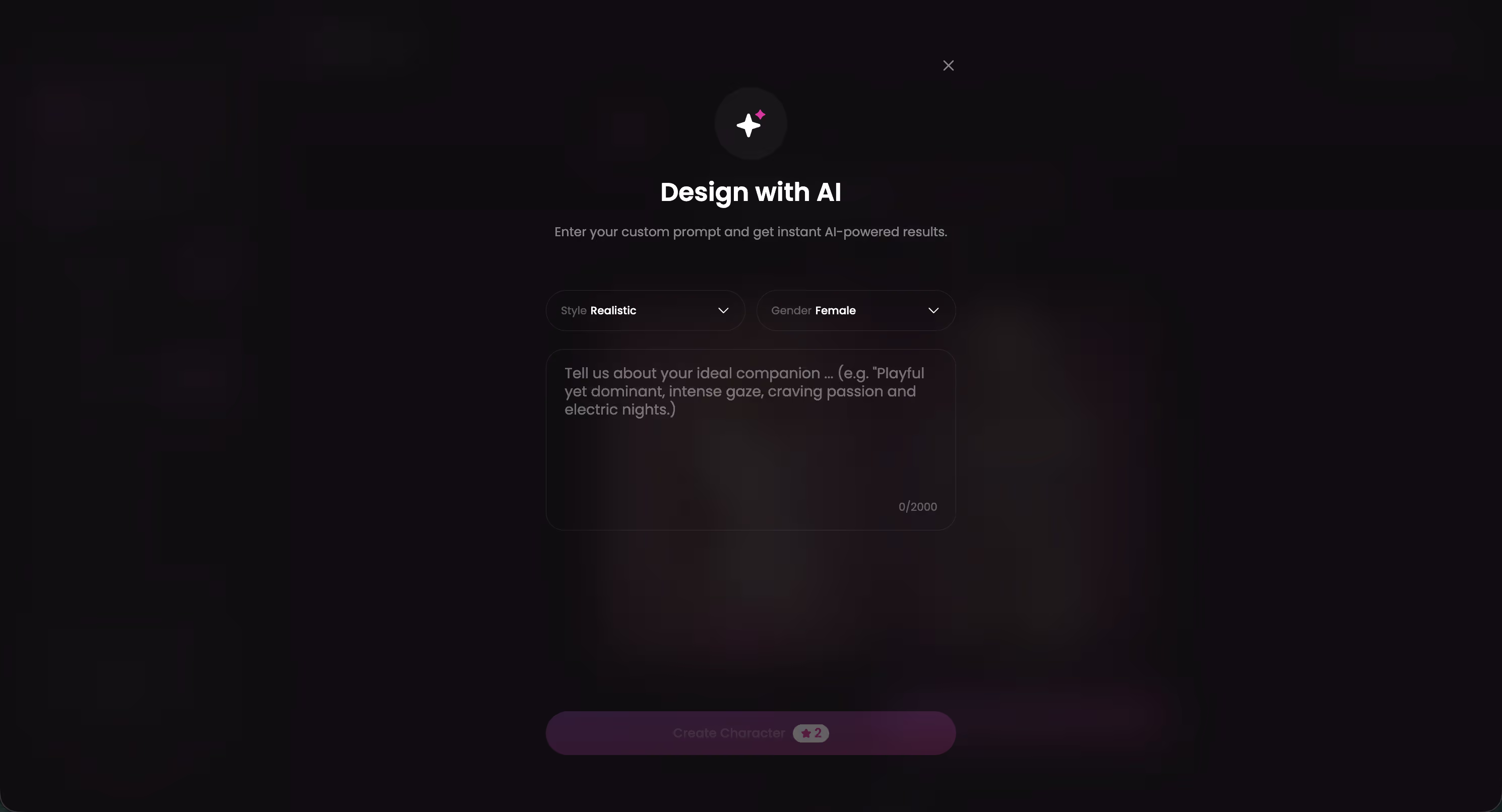 Design with AI — describe a custom AI character in text — ai companion apps for writers compared