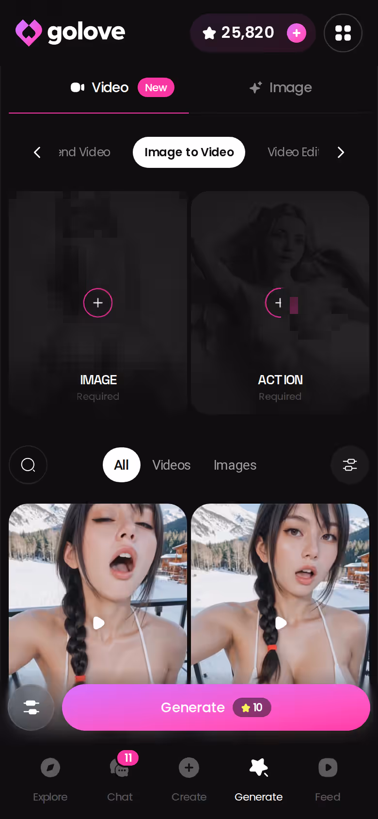 GoLove.ai Image to Video generator open on a mobile screen