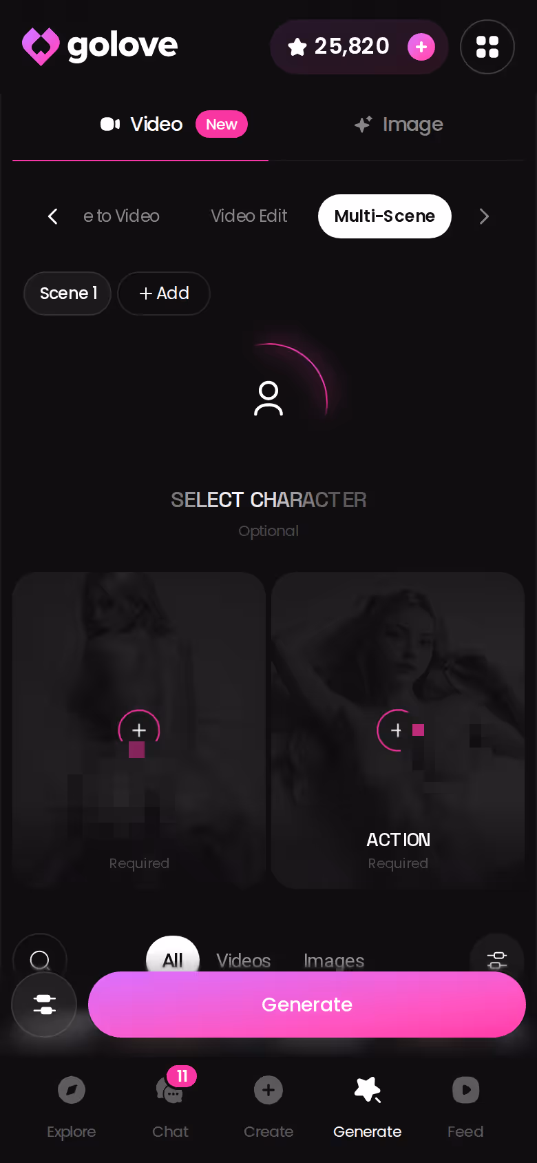 Multi-scene video mode on mobile, building a clip of the series star from several moments